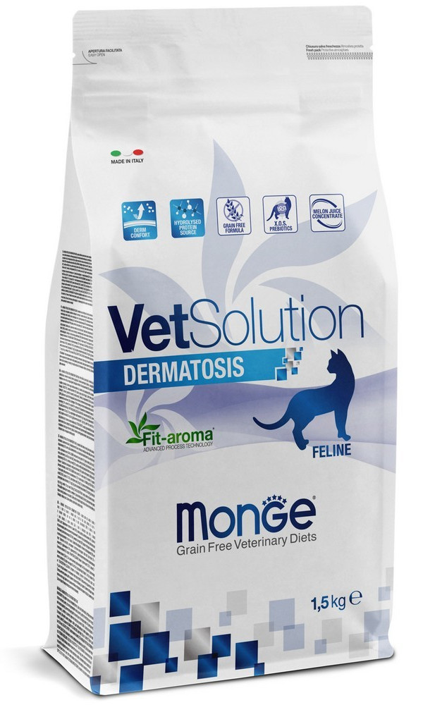 Корм сухой Monge (Монж) VetSolution Cat Dermatosis для кошек при заболеваниях кожи таких как дерматит, хронический зуд