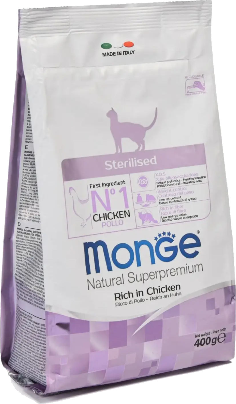 Monge (Монж/Монже) Cat Daily Line Sterilised – корм для стерилизованных кошек и кастрированных котов. 